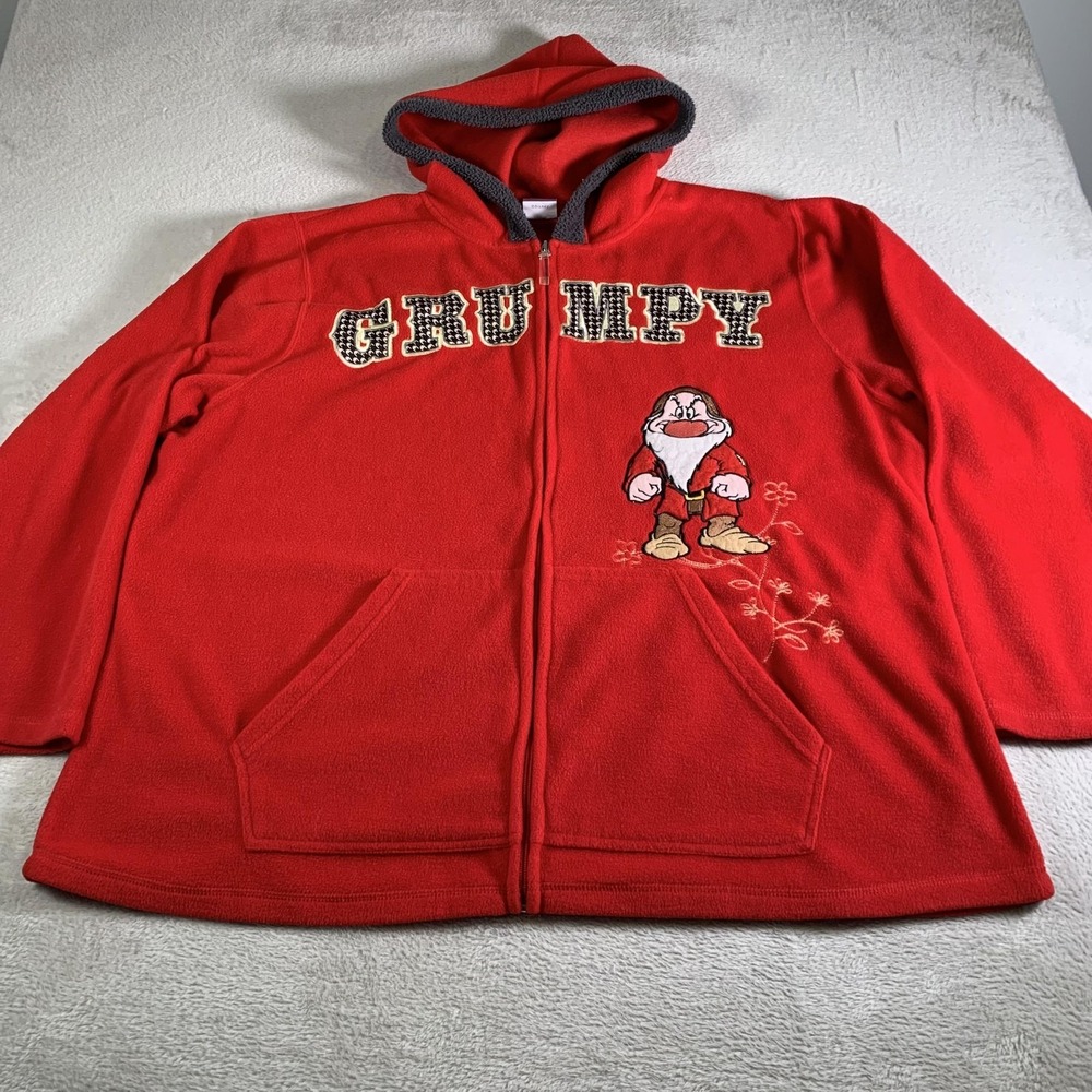Disney Grumpy Fleece Jacket Womens 4X Red Hooded Full‎ Zip Snow White Plus